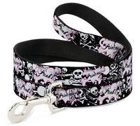 Dog Leash Punk Princess Heart & Cross Bones w/Skulls & Splatter Black/White WIDE