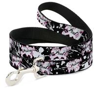 Dog Leash Punk Princess Heart & Cross Bones w/Splatter Black/White WIDE 1.5"