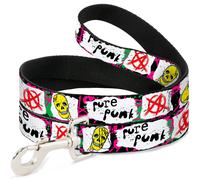 Dog Leash Pure Punk w/Safety Pins Black/Fuchsia/White