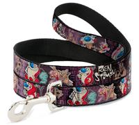 Dog Leash REN & STIMPY Poses Text Purples NARROW 0.5"