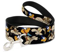Dog Leash Road Runner/Wile E. Coyote Expressions CLOSE-UP Black WIDE 1.5"