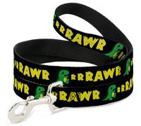 Dog Leash RRRAWR Dinosaur Black/Green/Yellow WIDE 1.5"