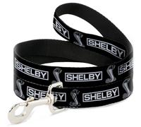 Dog Leash SHELBY Box Logo and Super Snake Cobra Black/White WIDE 1.5"