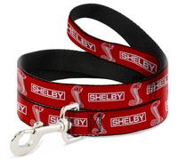 Dog Leash SHELBY Box Logo and Super Snake Cobra Red/White WIDE 1.5"