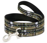 Dog Leash Skull & Cross Bones Plaid Tan NARROW 0.5"