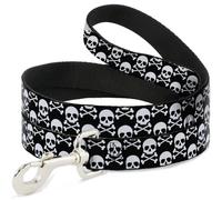 Dog Leash Skull & Cross Bones Staggered Black/White NARROW 0.5"
