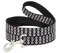Dog Leash Skull w/Bow Black/White/Red NARROW 0.5"