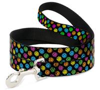 Dog Leash Smiley Faces Melted Mini Repeat Angle Black/Multi Neon