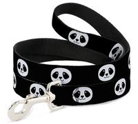 Dog Leash Smiling Panda Face Black/White NARROW 0.5"