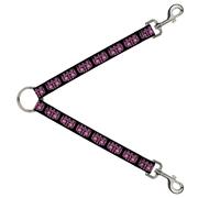 Dog Leash Splitter BD Skulls w/Wings Black/Pink