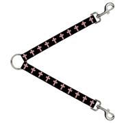 Dog Leash Splitter Cross Repeat Black/Leopard Brown/Pink Outline