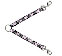 Dog Leash Splitter Heart & Cross Bones w/Skulls & Splatter Black/White
