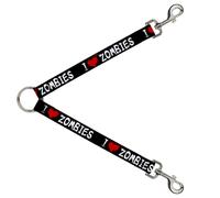 Dog Leash Splitter I "Heart" ZOMBIES Bloody Splatter Black/White/Red