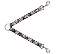 Dog Leash Splitter Punk Princess Heart & Cross Bones w/Skulls & Splatter Black/W