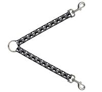 Dog Leash Splitter Skull & Cross Bones Staggered Black/White