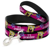 Dog Leash SpongeBob Pose IT'S SPONGEBOB Stripe Black/Pink/Blue/White WIDE 1.5"