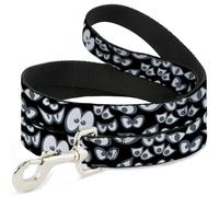 Dog Leash Spooky Eyes Scattered Black/Gray/White NARROW 0.5"