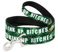 Dog Leash St. Pat's DRINK UP BITCHES/Beer Mugs/Stacked Shamrocks Greens/White/Go