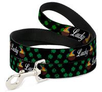 Dog Leash St. Pat's LUCKY Pot of Gold/Shamrocks Scattered Black/Green/White NARR