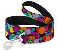 Dog Leash Stained Glass Mosaic2 Multi Color/Navy WIDE 1.5"