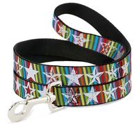 Dog Leash Stars w/Lines Gray/Multi Color/White WIDE 1.5"