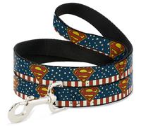 Dog Leash Superman Shield Americana Red/White/Blue/Yellow WIDE 1.5"