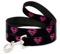 Dog Leash Superman Shield Black/Hot Pink WIDE 1.5"