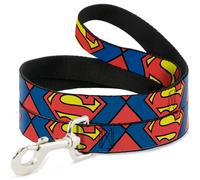 Dog Leash Superman Shield CLOSE-UP Blue/Red/Yellow WIDE 1.5"