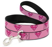 Dog Leash Superman Shield Pink WIDE 1.5"