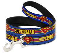 Dog Leash SUPERMAN/Shield Stripe Blue/Yellow/Red WIDE 1.5"
