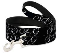 Dog Leash SWAG Script Black/White NARROW 0.5"