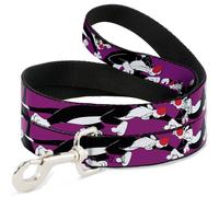 Dog Leash Sylvester the Cat Poses Purple NARROW 0.5"