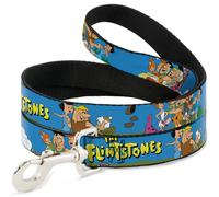 Dog Leash The Flintstones and Rubbles Group Pose/Logo Blue NARROW 0.5"