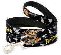 Dog Leash THE FLINTSTONES Fred Bowling Poses/Bowling Pins Black WIDE 1.5"