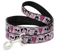 Dog Leash The Nightmare Before Christmas Jack and Sally Doodles Pinks/Black NARR