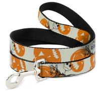 Dog Leash The Nightmare Before Christmas Jack Pose and Pumpkins Collage Ivory/Or