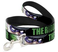 Dog Leash THE RIDDLER/Face CLOSE-UP Black/Green WIDE 1.5"