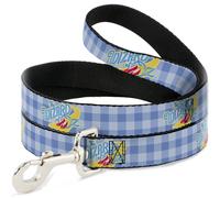 Dog Leash THE WIZARD OF OZ Logo Gingham Checker Blues WIDE 1.5"