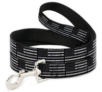 Dog Leash Thin Gray Line Flag Weathered Black/Grays WIDE 1.5"