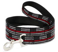 Dog Leash Thin Red Line Flag Weathered Black/Gray/Red NARROW 0.5"