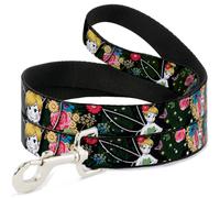 Dog Leash Tinker Bell Poses/Sleeping Floral Collage WIDE 1.5"