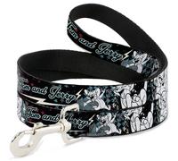 Dog Leash TOM & JERRY Face & Pose Sketch Black/White/Red/Blue WIDE 1.5"