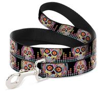 Dog Leash Tranquility Beats Calaveras/Floral Equalizer Black/Multi Color NARROW