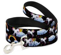 Dog Leash Unicorns/Rainbows/Stars Black WIDE 1.5"