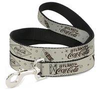 Dog Leash Vintage Coca-Cola Coke Icons and Ad Logos White/Brown WIDE 1.5"