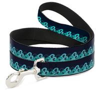 Dog Leash Waves Navy/Blue Shades WIDE 1.5"
