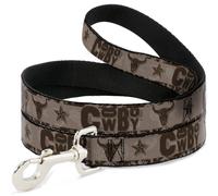 Dog Leash Western COWBOY Icons Collage Tan/Browns WIDE 1.5"