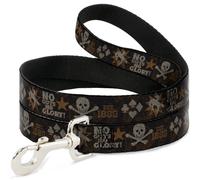Dog Leash Western NO GUTS NO GLORY Skull and Crossbones Browns/Gray WIDE 1.5"