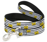 Dog Leash Winnie the Pooh Peeking Poses Stripe White/Black WIDE 1.5"