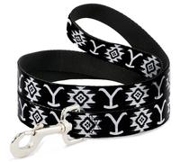 Dog Leash Yellowstone Dutton Ranch and Native American Icons Black/White NARROW